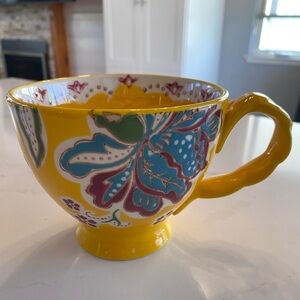 Anthropologie Dutch Wax Ceramic Hand Painted Floral Mug